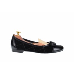 Balerini dama, casual, din piele naturala (Intoarsa), negri  - ZENANXSN